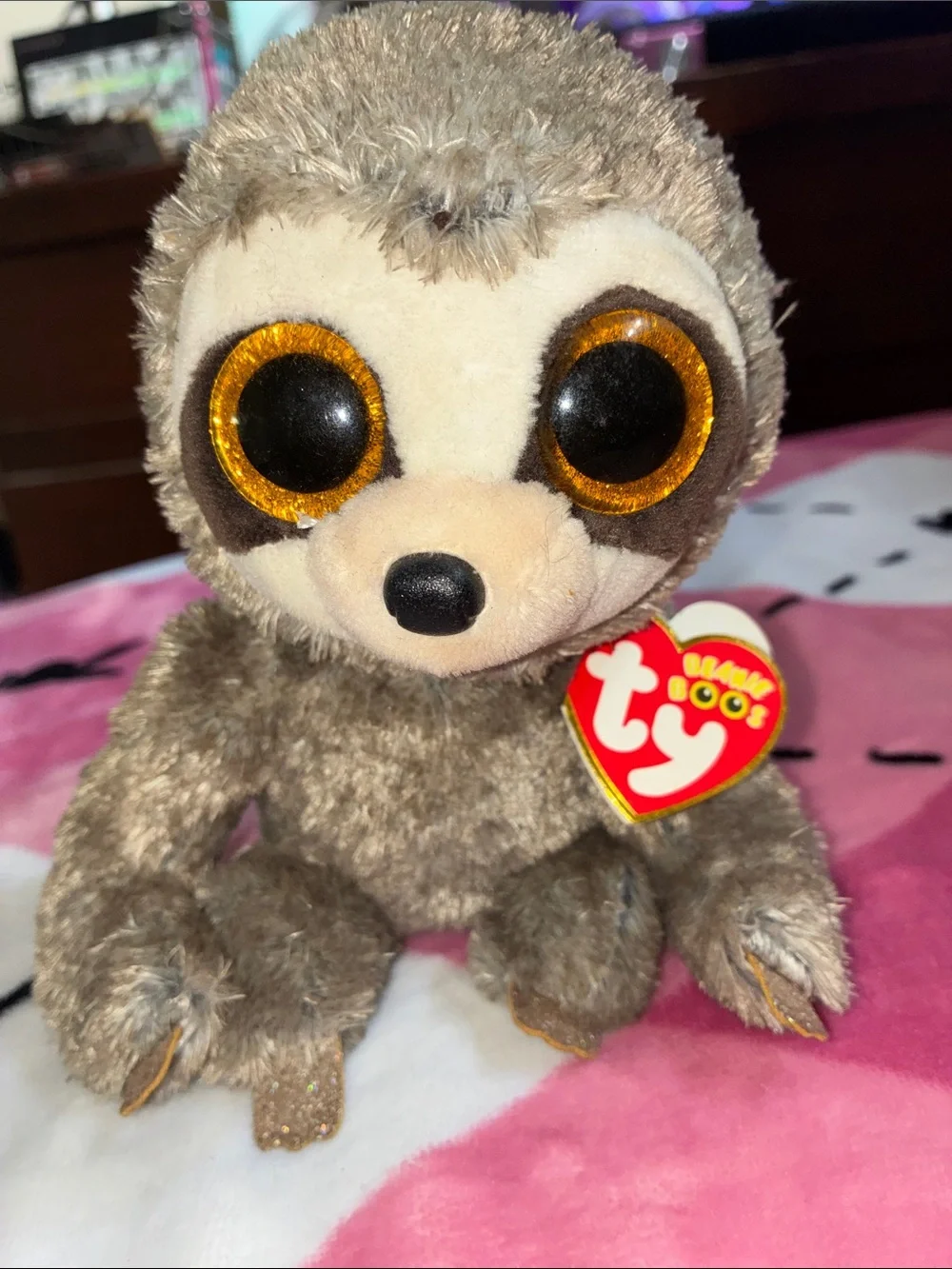 Ty Brown Sloth Beanie Boo Plush with Sparkly Gold Eyes